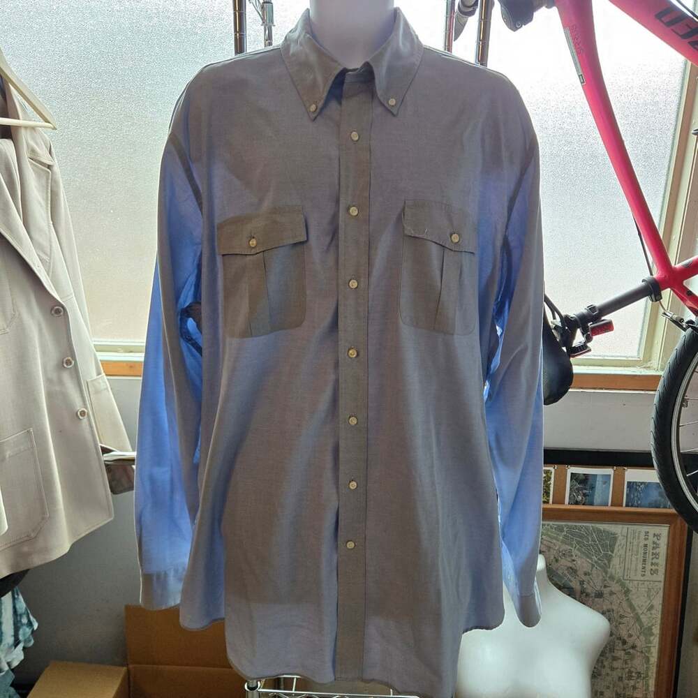 Willis & Geiger Long Sleeve Button Down Shirt Size 17-17.5 Tall Blue